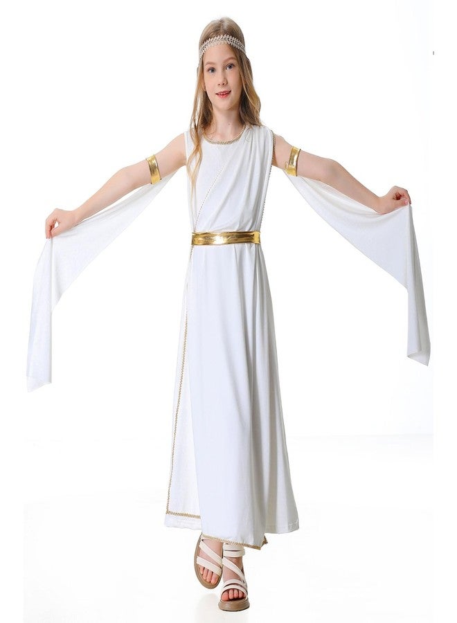 AGCOAH Girls Greek Costume White Kids Greek Goddess Dress 4PCS Toga Costume with Headband Halloween Roman Princess Cosplay Outfit Dress Up 55.1Inch(9-10Y) - Image 1